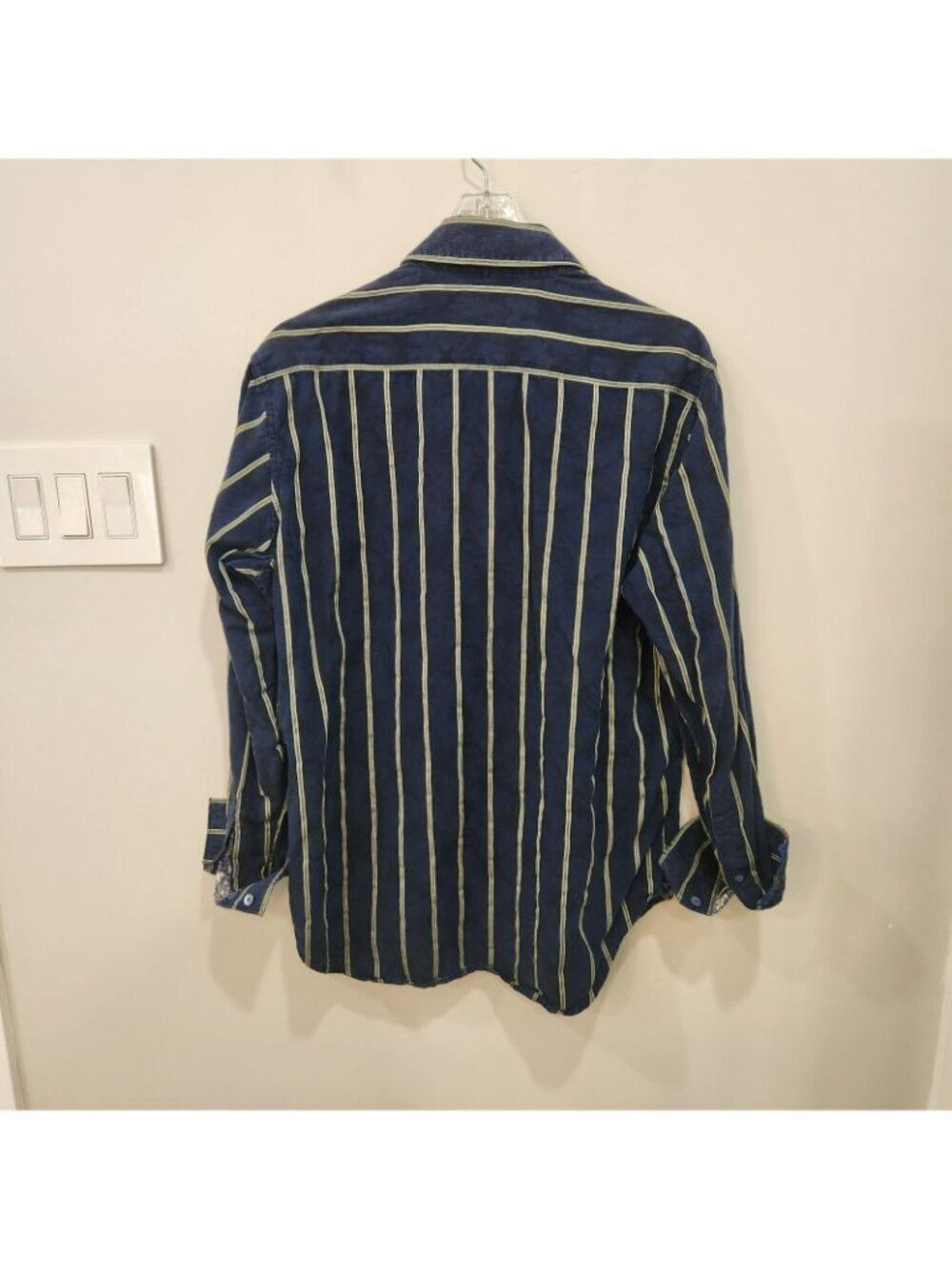 Robert Graham Long Sleeve Shirt Mens Medium Blue Paisley Striped Flip Cuff - Picture 3 of 16